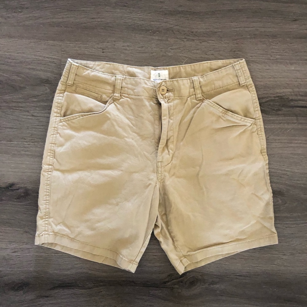 Mutual Weave Chino Shorts 34 Khaki Tan Stretch Cotton Twill Flat Front Mens